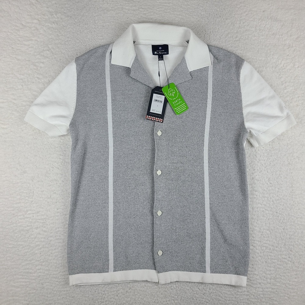 Ben Sherman Shirt‎ Mens Small Gray White Casual Button Up Short Sleeve NWT NEW